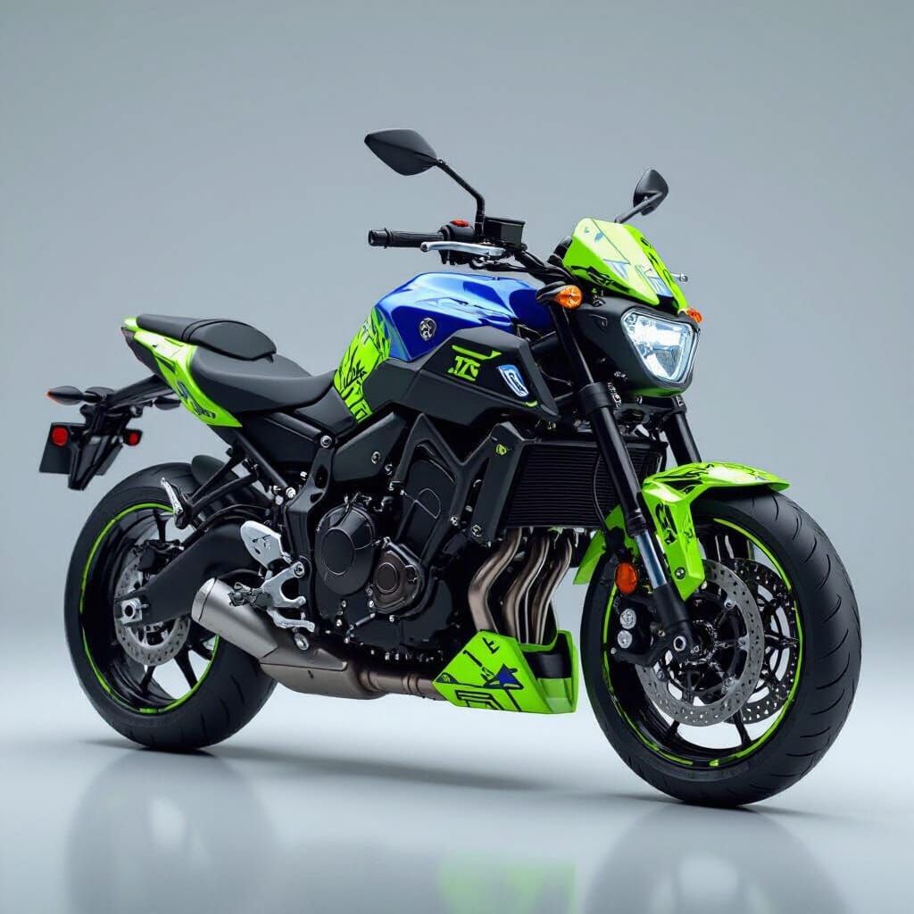 Yamaha MT07 with Futuristic Lime Green Decals