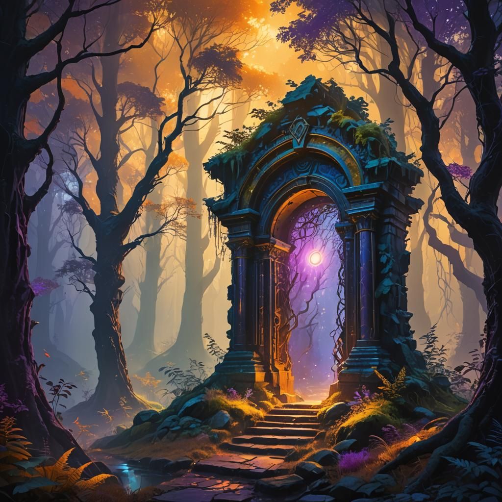 Mystical Portal Reveals Ethereal Cityscape in Fantasy Art