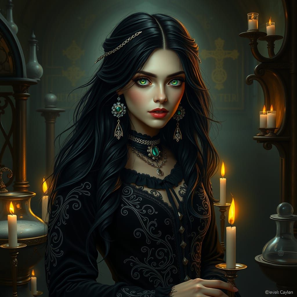 Gothic Enchantress Portrait in Hyperrealistic Style
