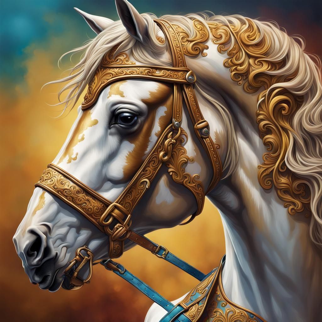 Paint Horse with Golden Baroque Bridle: Hyperrealistic Splas...