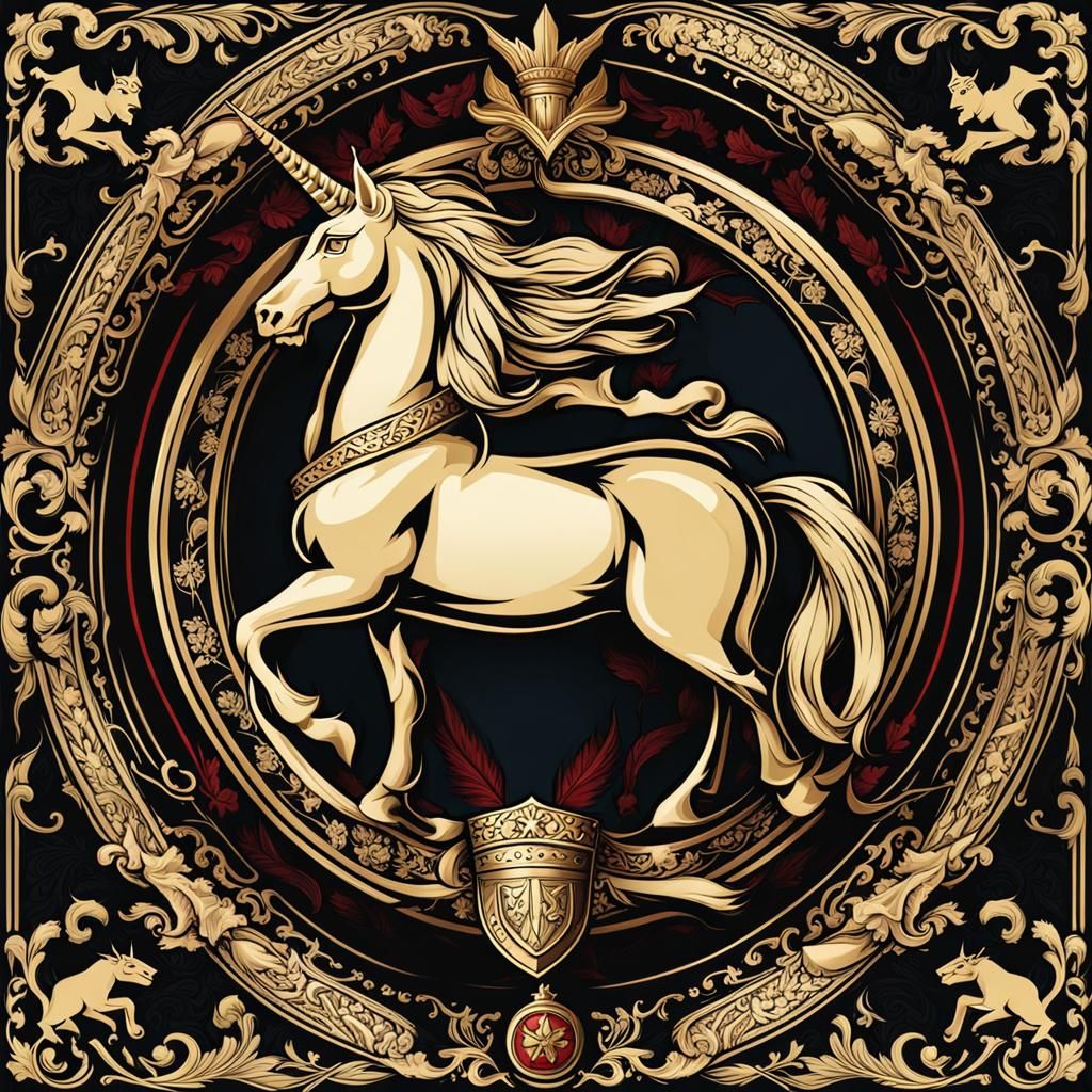Medieval Coat of Arms with Unicorn and Fist