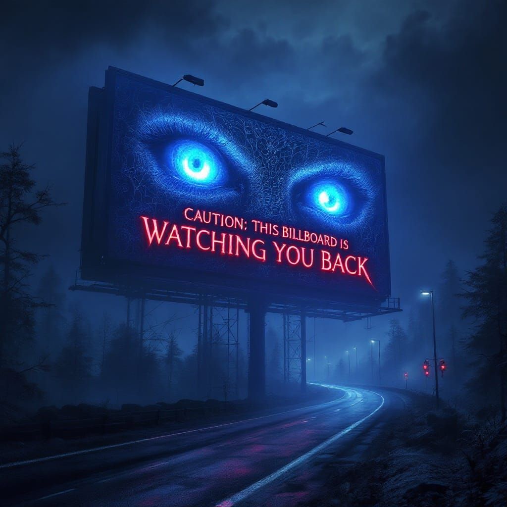 Ethereal Billboard in Dark, Mystical Highway