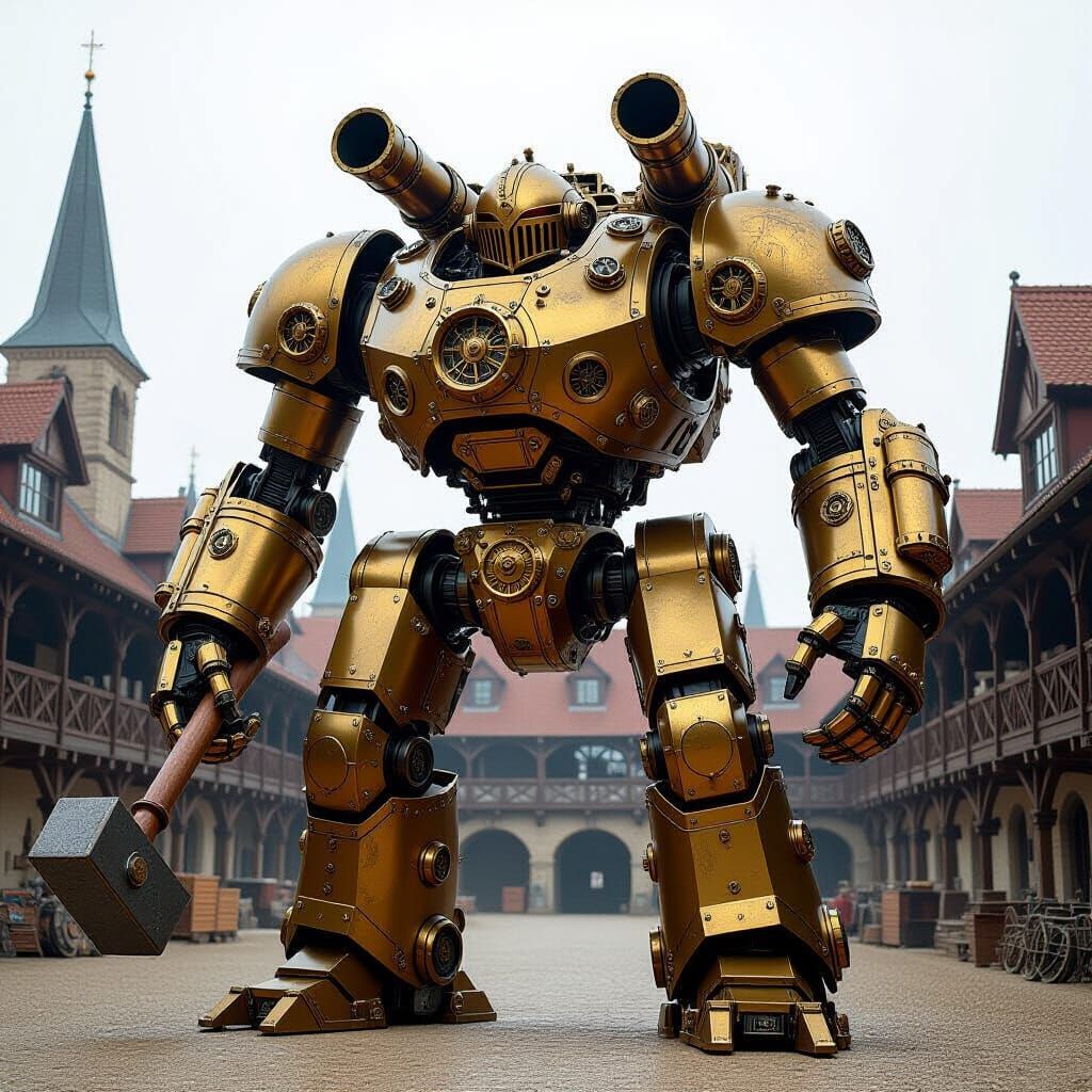 Steampunk Warforged Titan with Steam Cannons