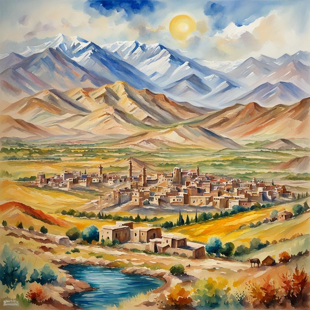 Kurdistan Landscape in Gouache Style