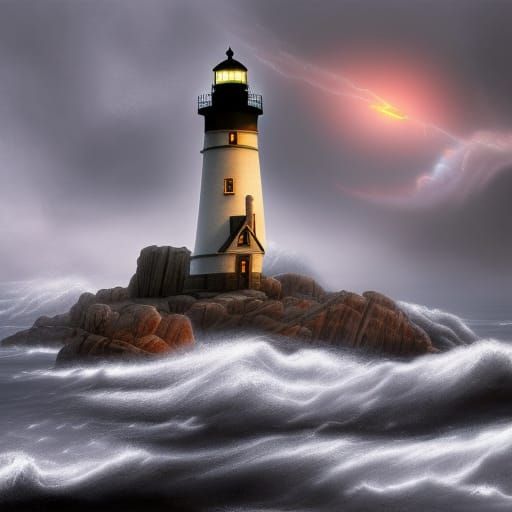 Twin Lights Lighthouse on Stormy Night