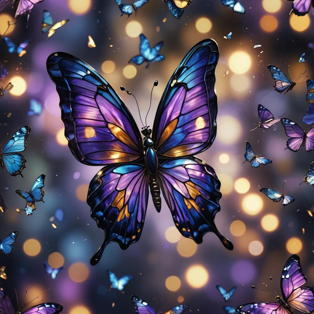 Purple Stained Glass Butterfly in Digital Art