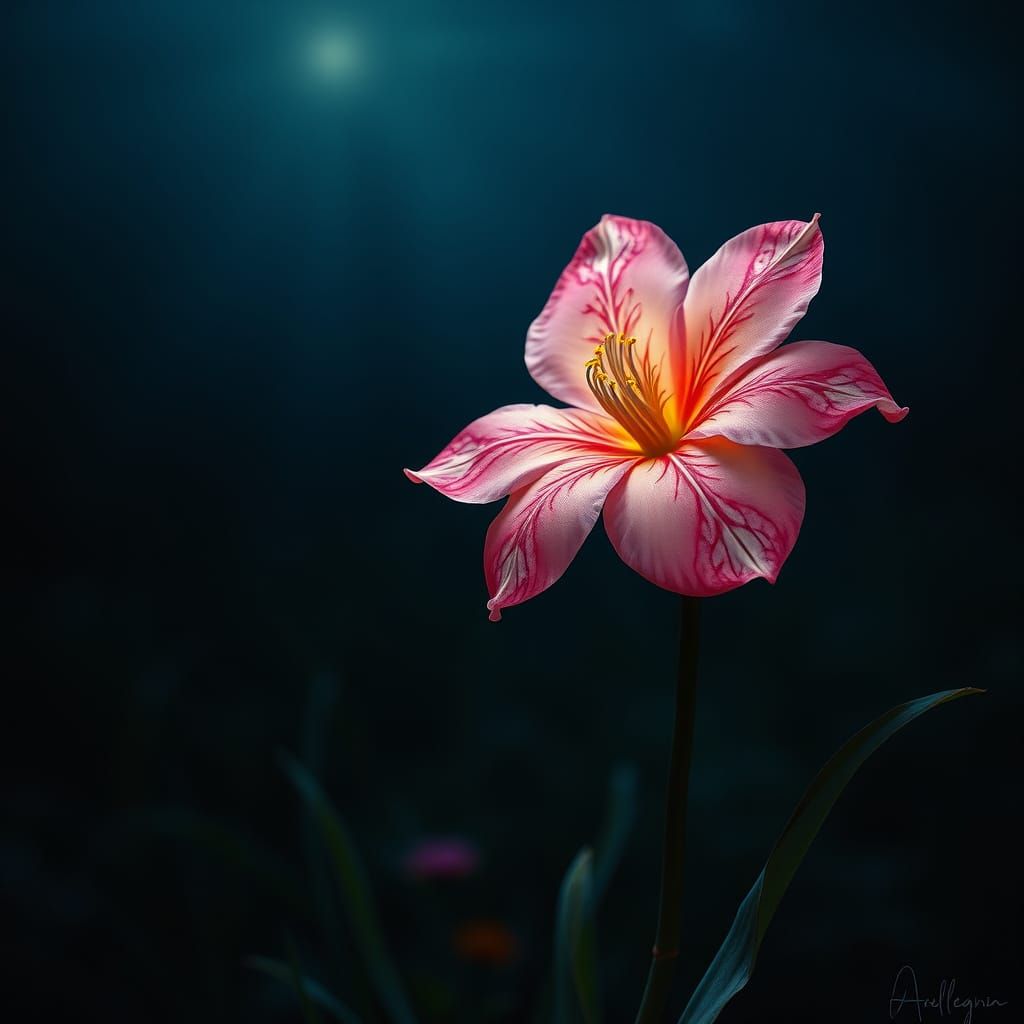 Surreal Blooming Flower in Dreamlike Landscape