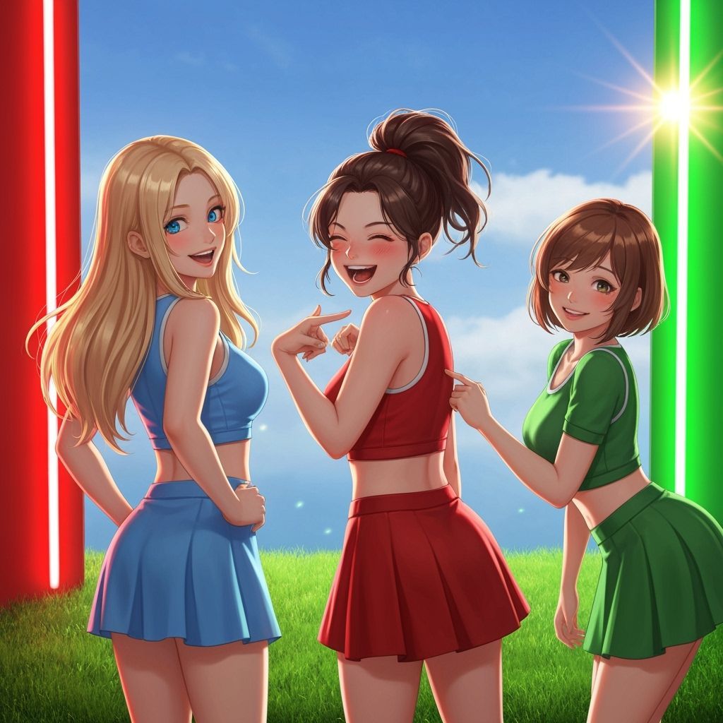 Three Energetic Young Women Posing Playfully in Studio