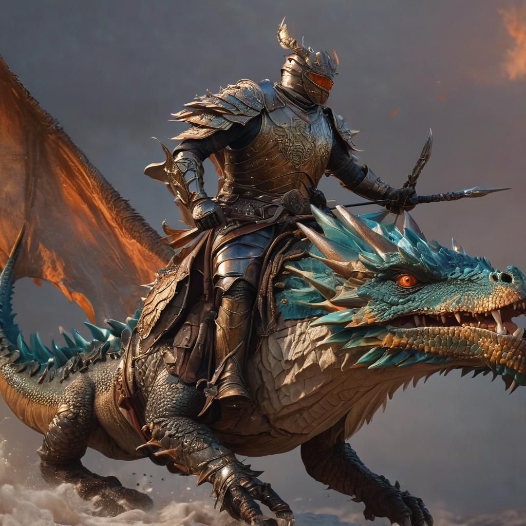 Platinum Dragon Rider Concept Art in Golden Hour