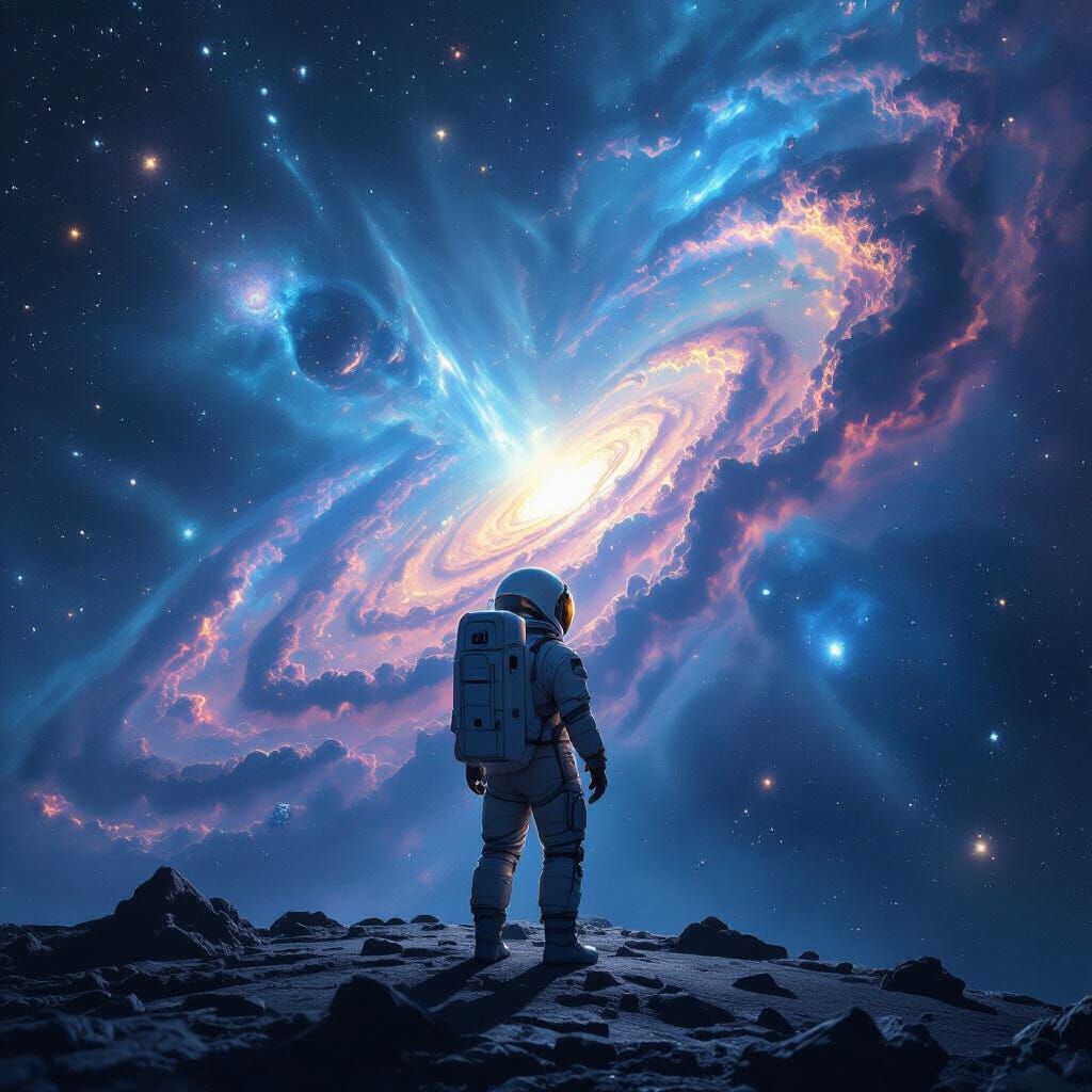 Astronaut on Crystalline Nebula Edge, Cosmic Expanse
