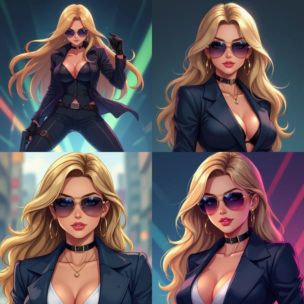 Anime Female Agent with Blonde Hair and Sunglasses
