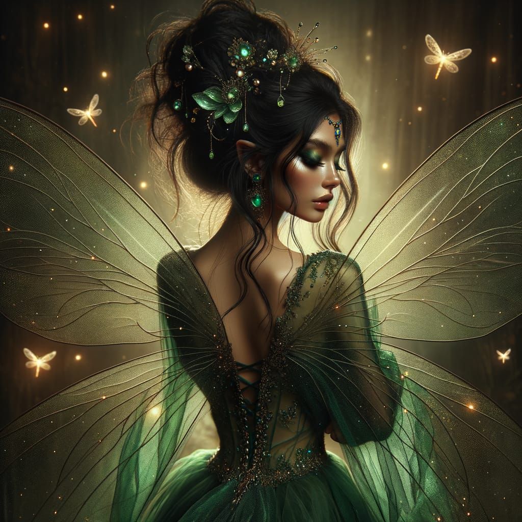 Mystical South Asian Fairy in Emerald Splendor
