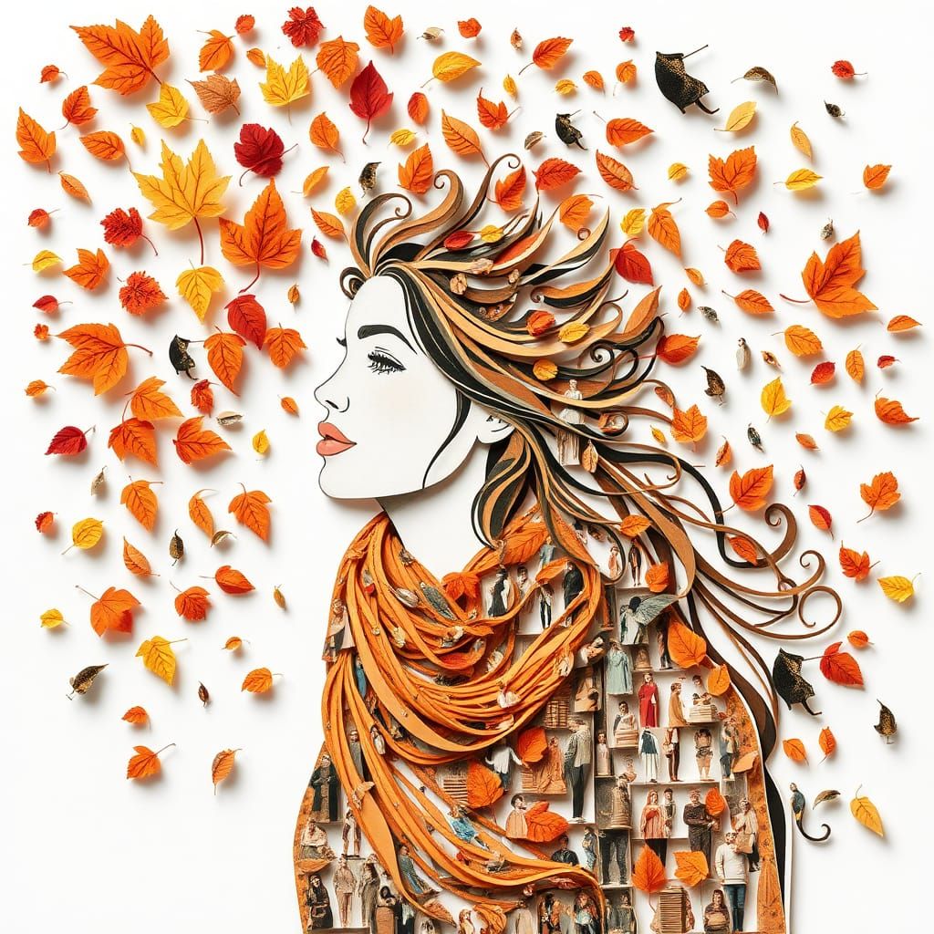 Autumn Woman Made of People Collage