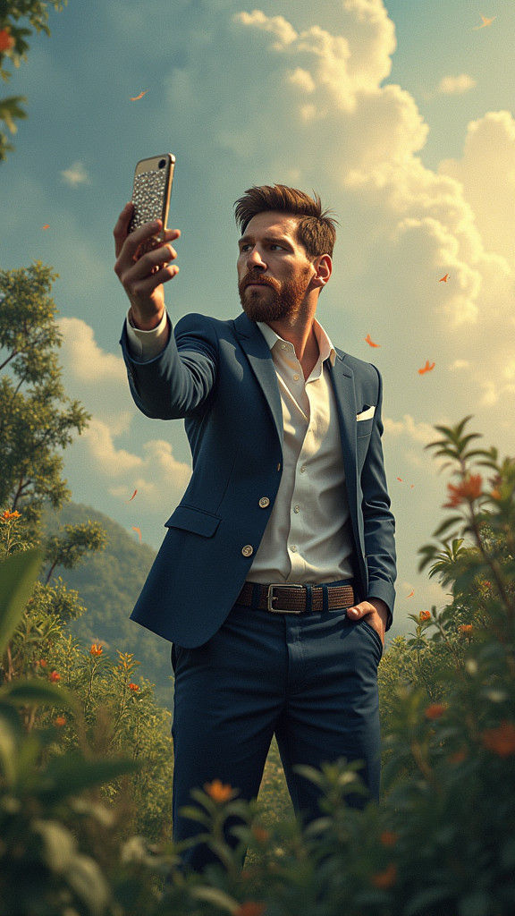 Messi's Selfie Struggle: Fantasy Concept Art