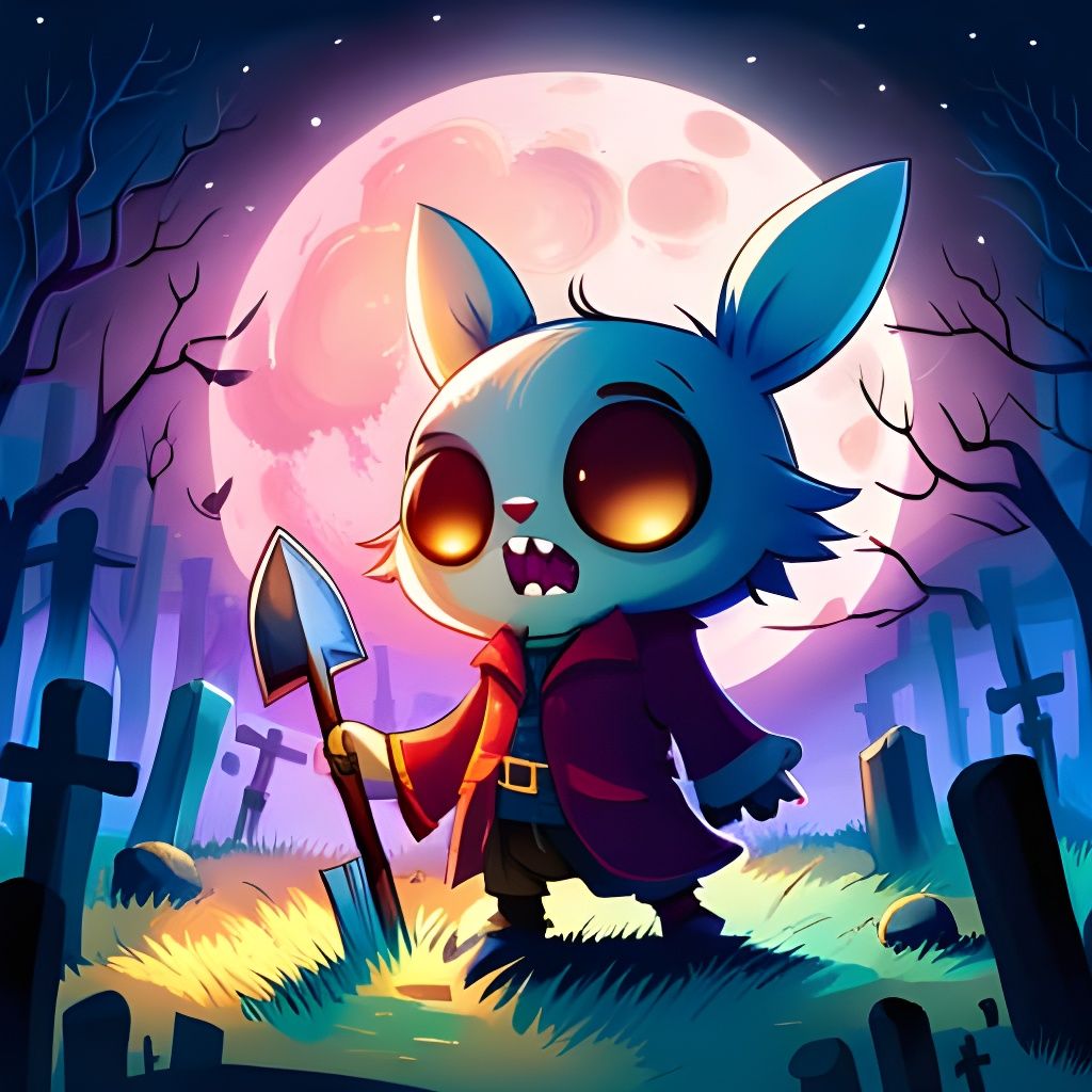 Chibified Bunny Gravedigger on Spooky Graveyard