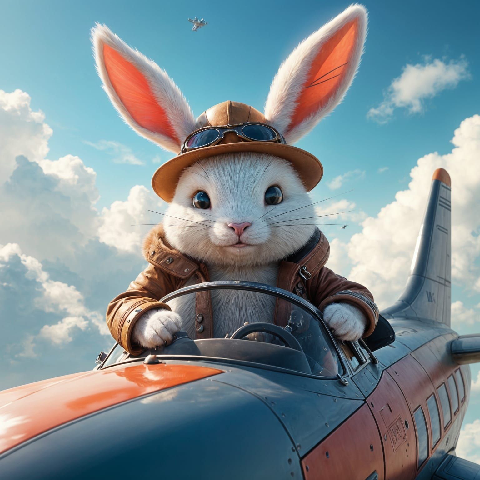 White Bunny Aviator in Epic Sky Scene