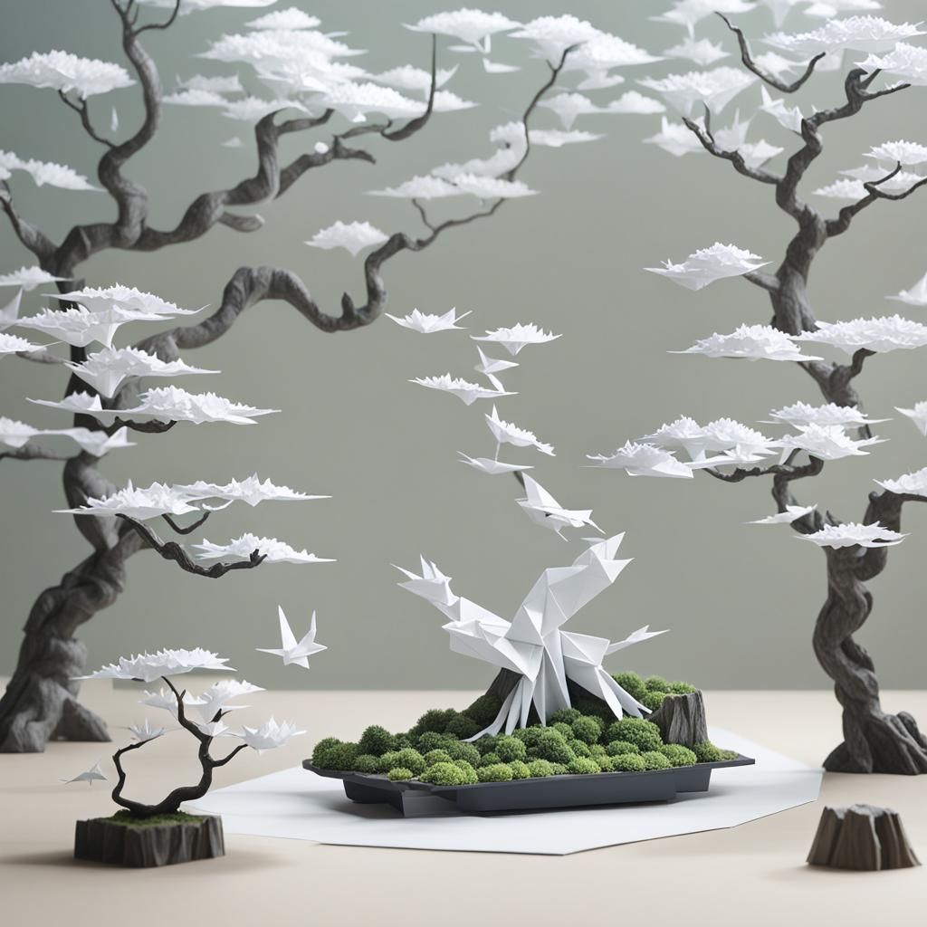 White Plasma Maple Bonsai Forest in Origami Style
