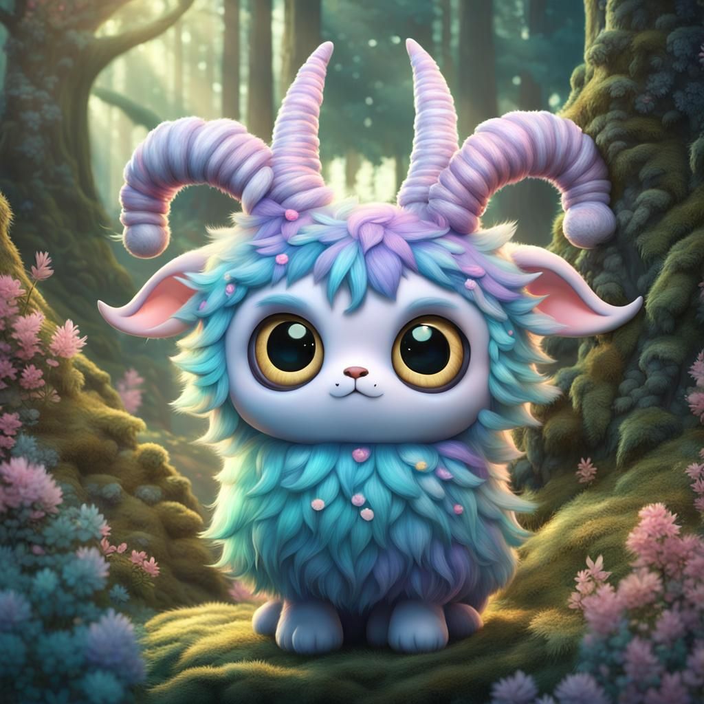 Kawaii Ghibli Creature in Magical Forest