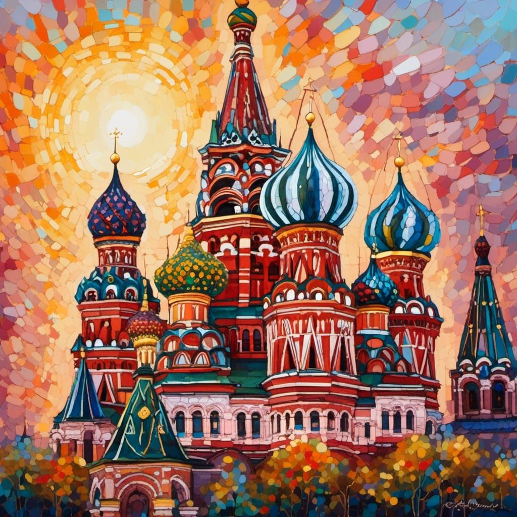 Saint Basil's Cathedral: A Post-Impressionist Oil Painting