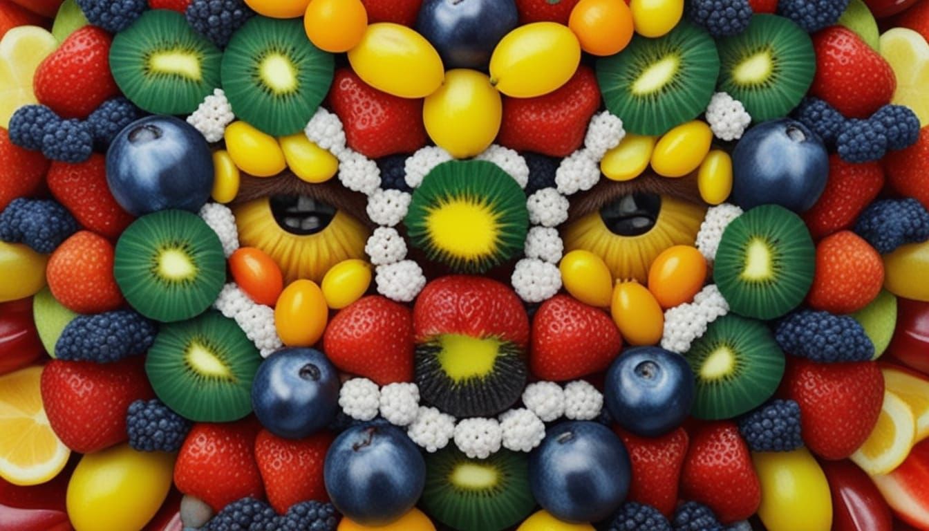 Surreal Fruit Portrait in Mosaic