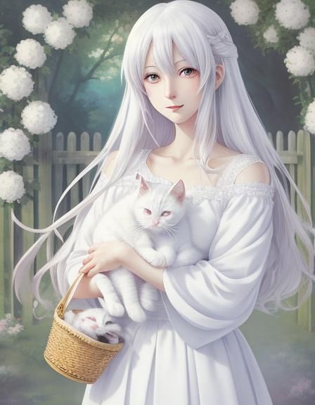 Basket of Cute Kittens in Anime Style