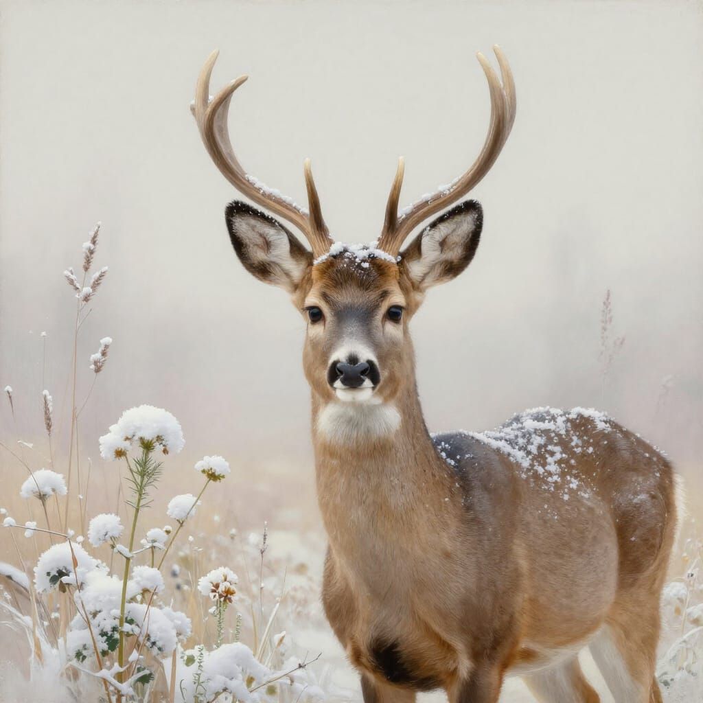 Realistic Deer in Tranquil Snowy Winter Landscape