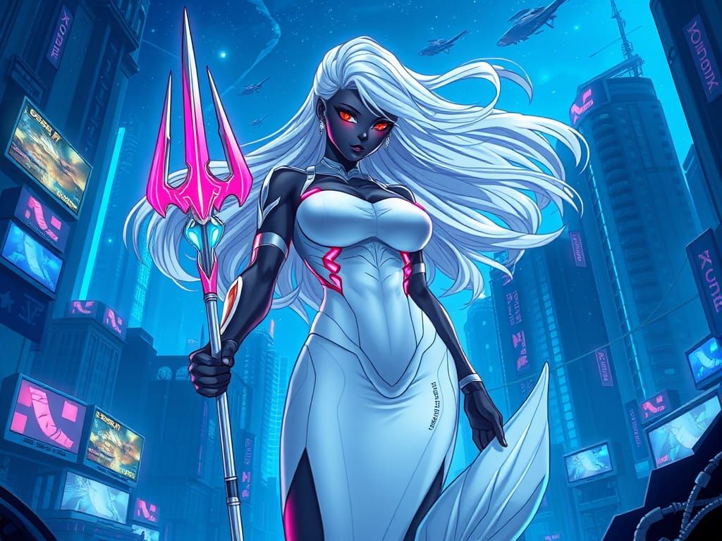 Anime Mermaid Warrior in Underwater City