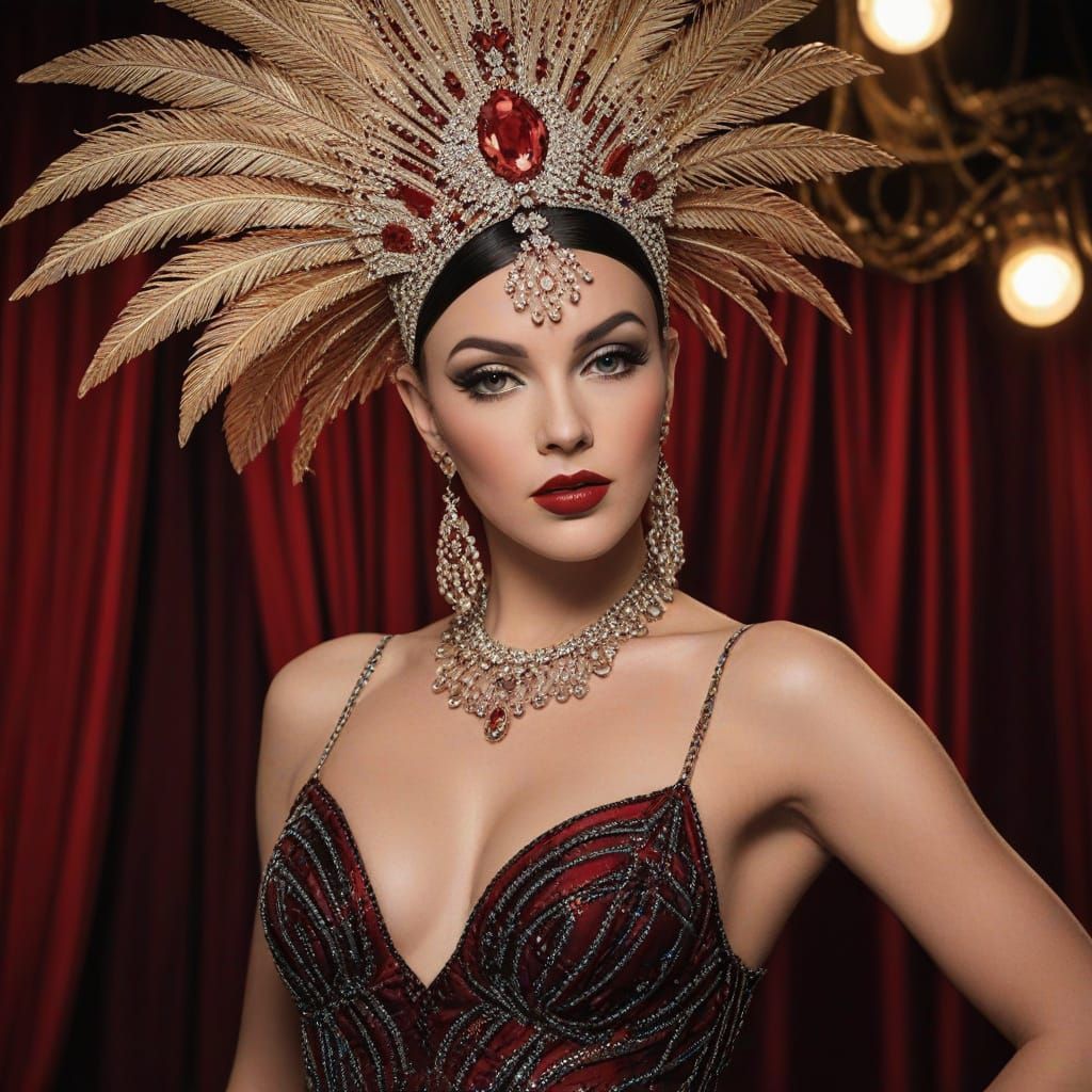 Glamorous Cabaret Showgirl in Stage Costume