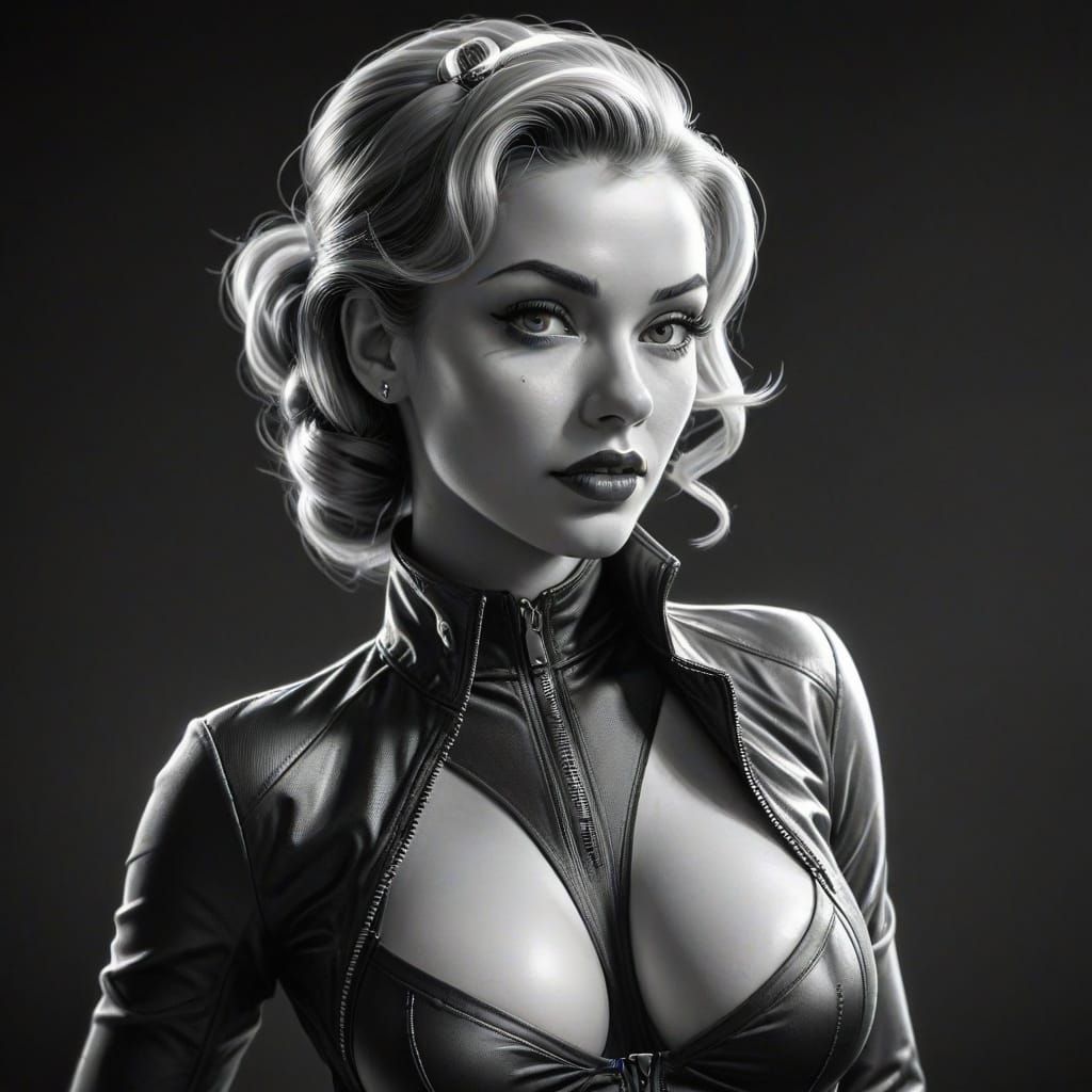 Pinup Girl in Nylon Suit: Hyper-Detailed Graphite Sketch