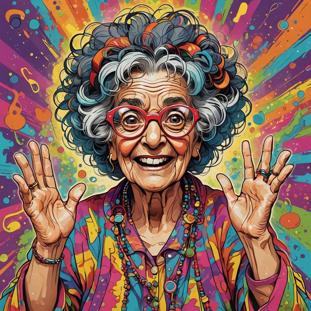 Psychedelic Granny Grooves: A Digital Art Illustration