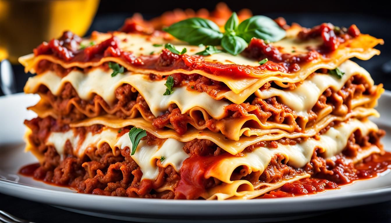 Hyperrealistic Lasagna with Vibrant Dishes and Fine Details