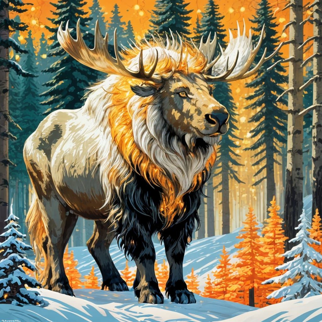 Majestic Moose in Fantasy Forest, Astral Illustration