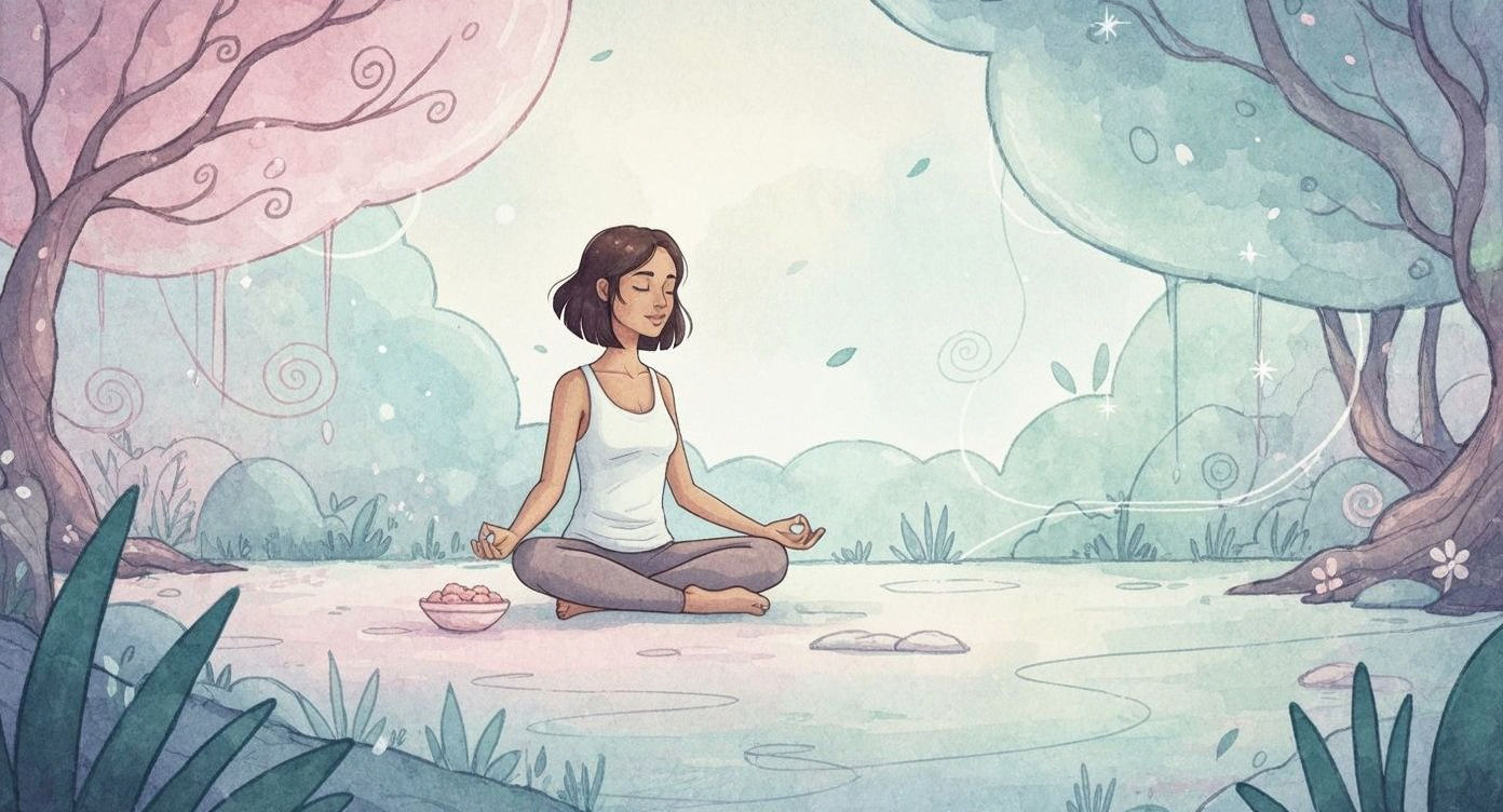Serene Woman Practicing Mindfulness in Whimsical Style