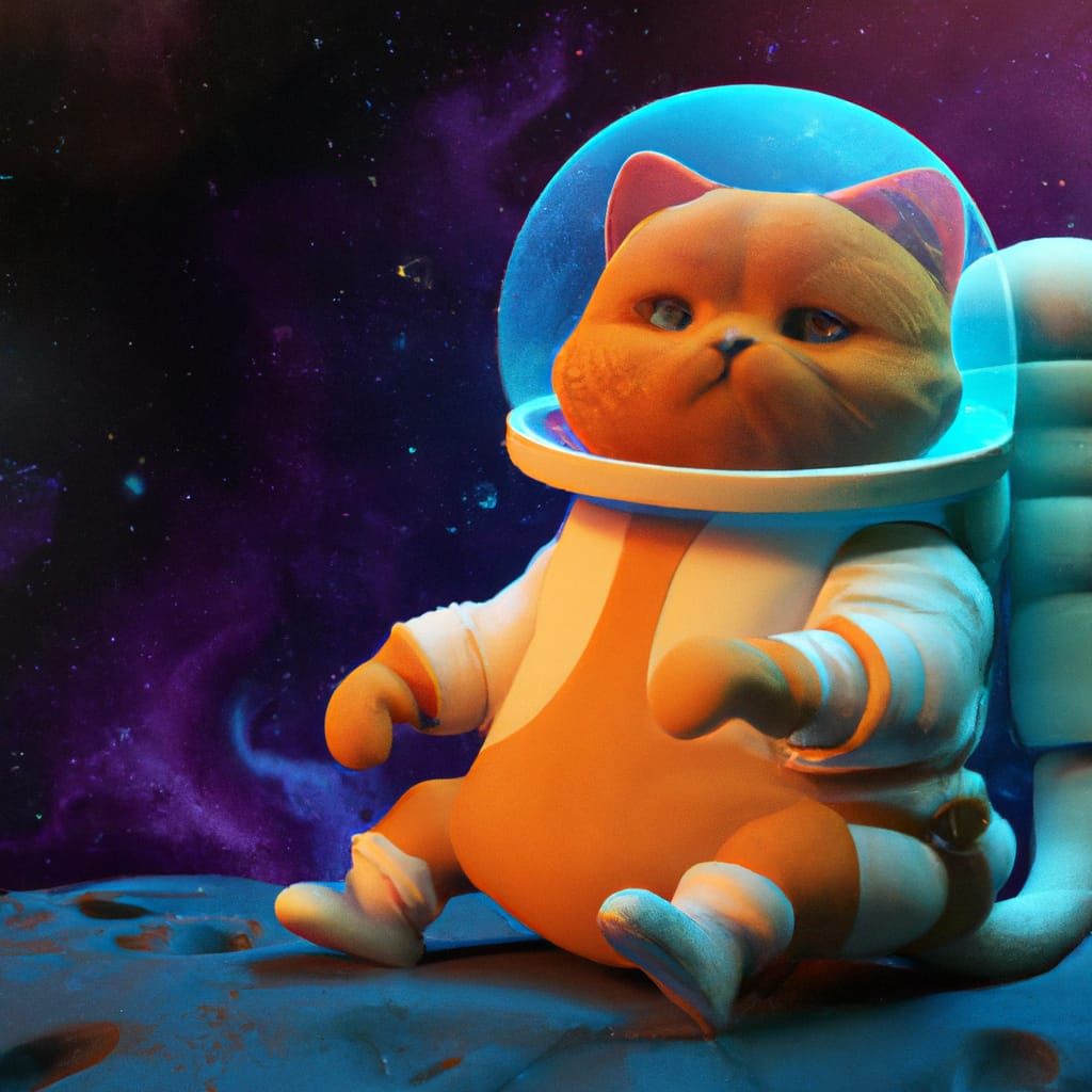 Orange Cat Astronaut in Space: 3D Digital Art