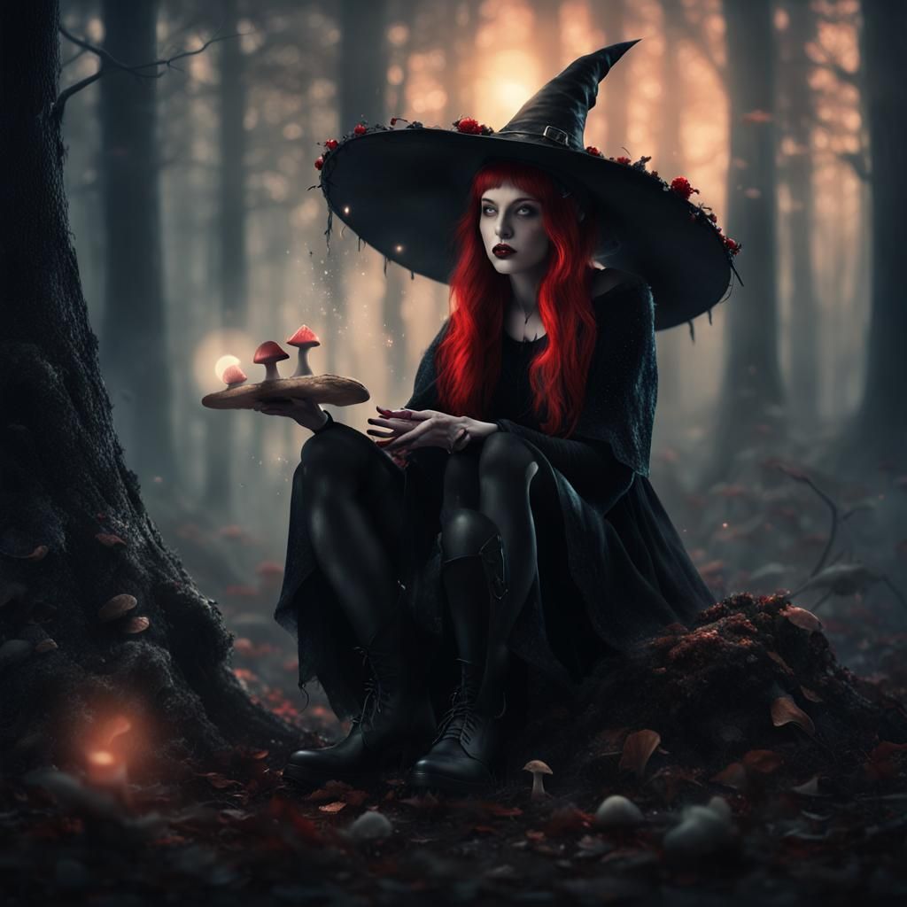 Enchanting Elf Witch Casting Spell in Dark Fantasy Art