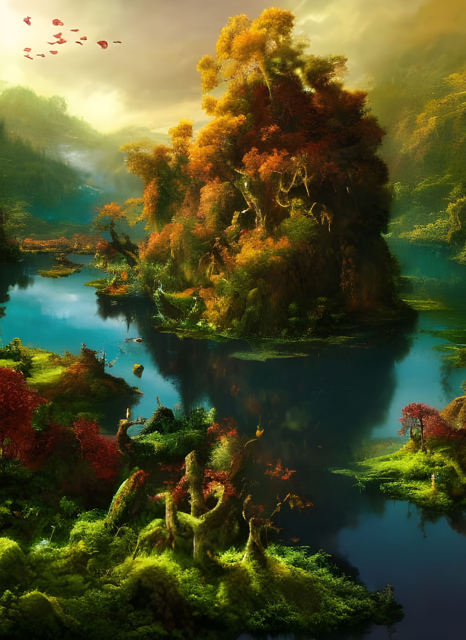 Lush Garden with Surreal Details in Digital Art