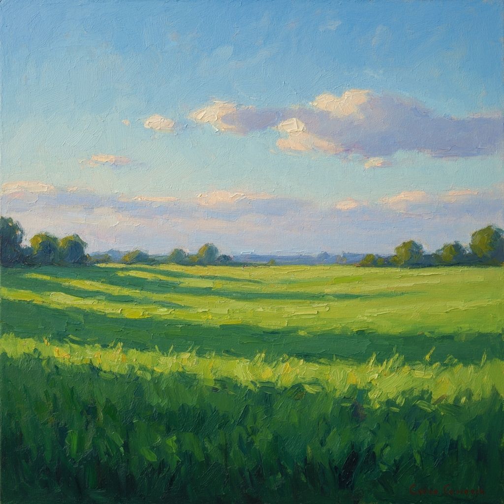 Idyllic Landscape in Impressionistic Oil Painting Style