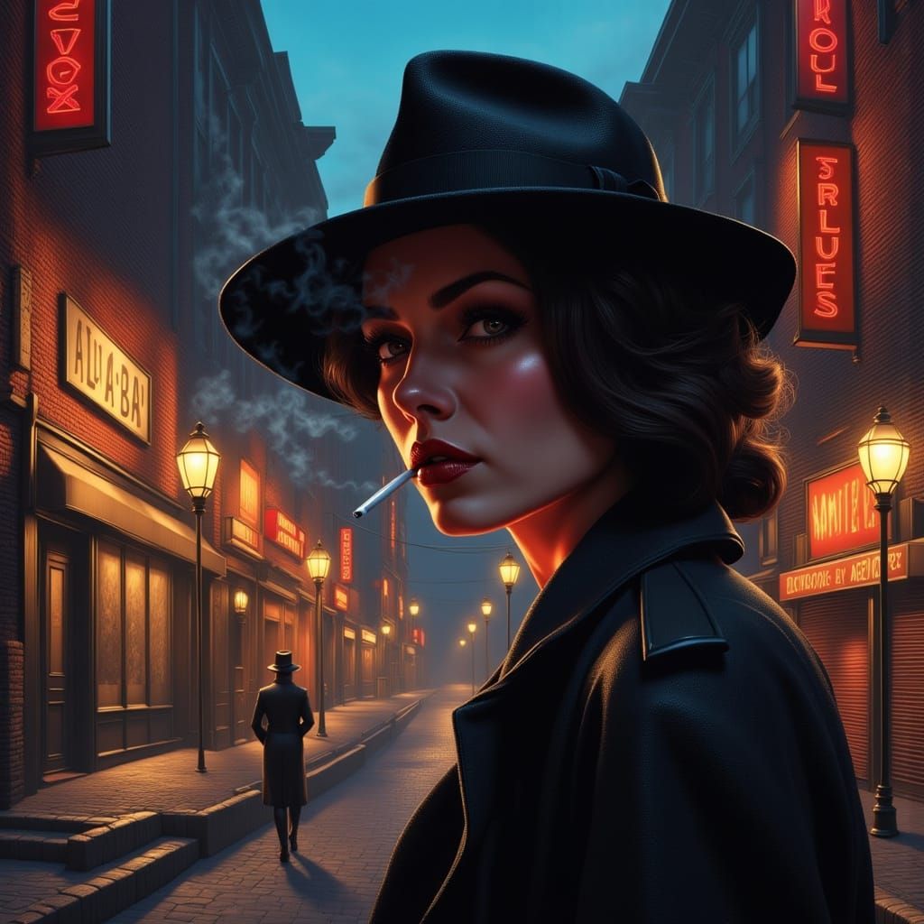 Femme Fatale Smoking Cigarette in Golden Hour Light