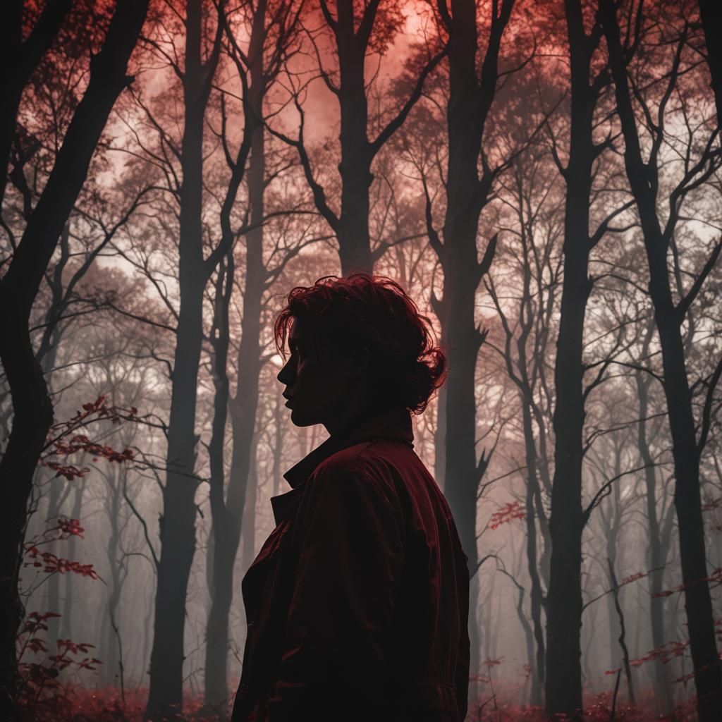 Silhouette Forest Portrait in Hyperrealistic Style