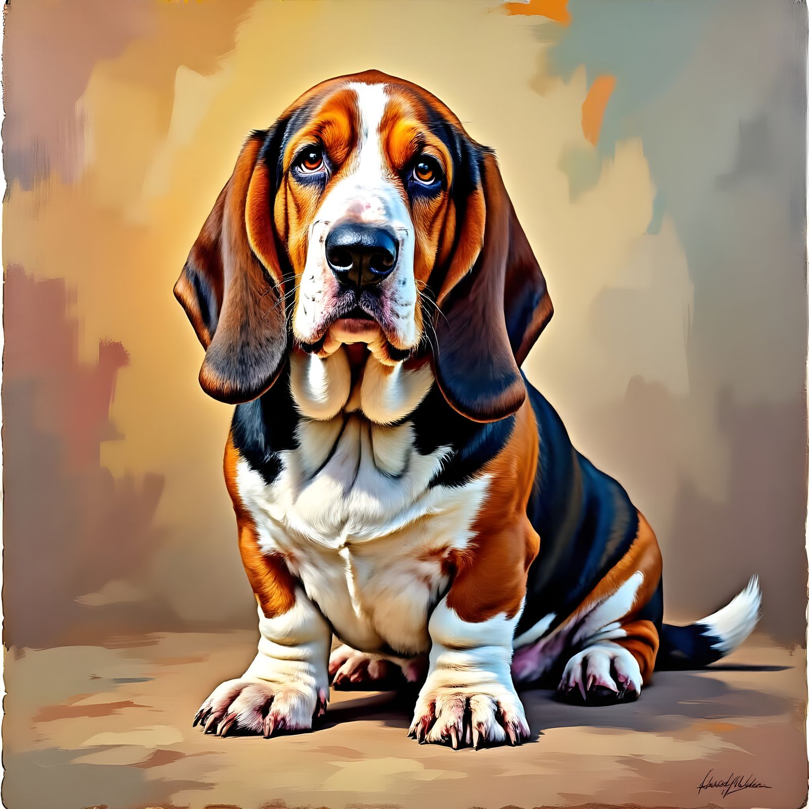 Basset Hound in Vibrant Palette Knife Painting Style
