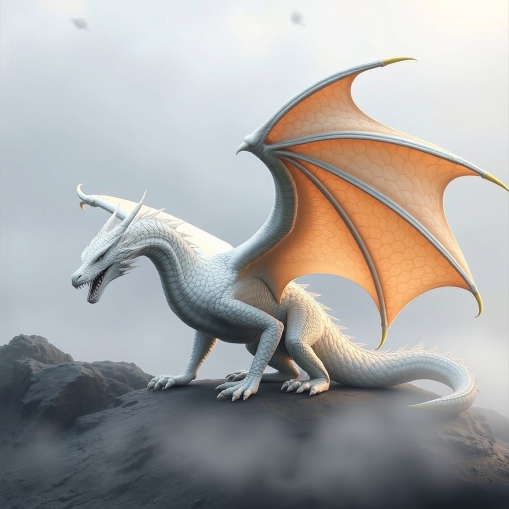 White Dragon Shedding Skin in Mid-Air
