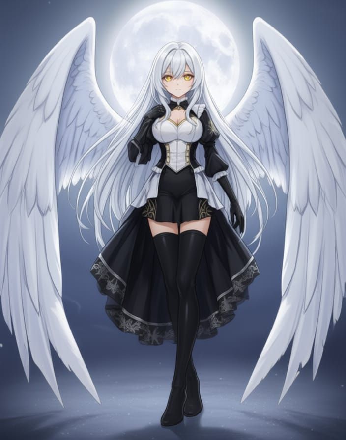 Elegant Angel Gabriel with White Hair and Golden Eyes