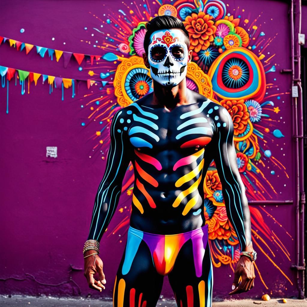 Day of the Dead Body Art in Graffiti Style