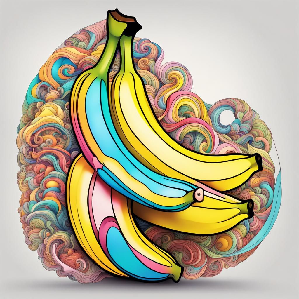 Colorful Abstract Banana Line Art in Candy Style