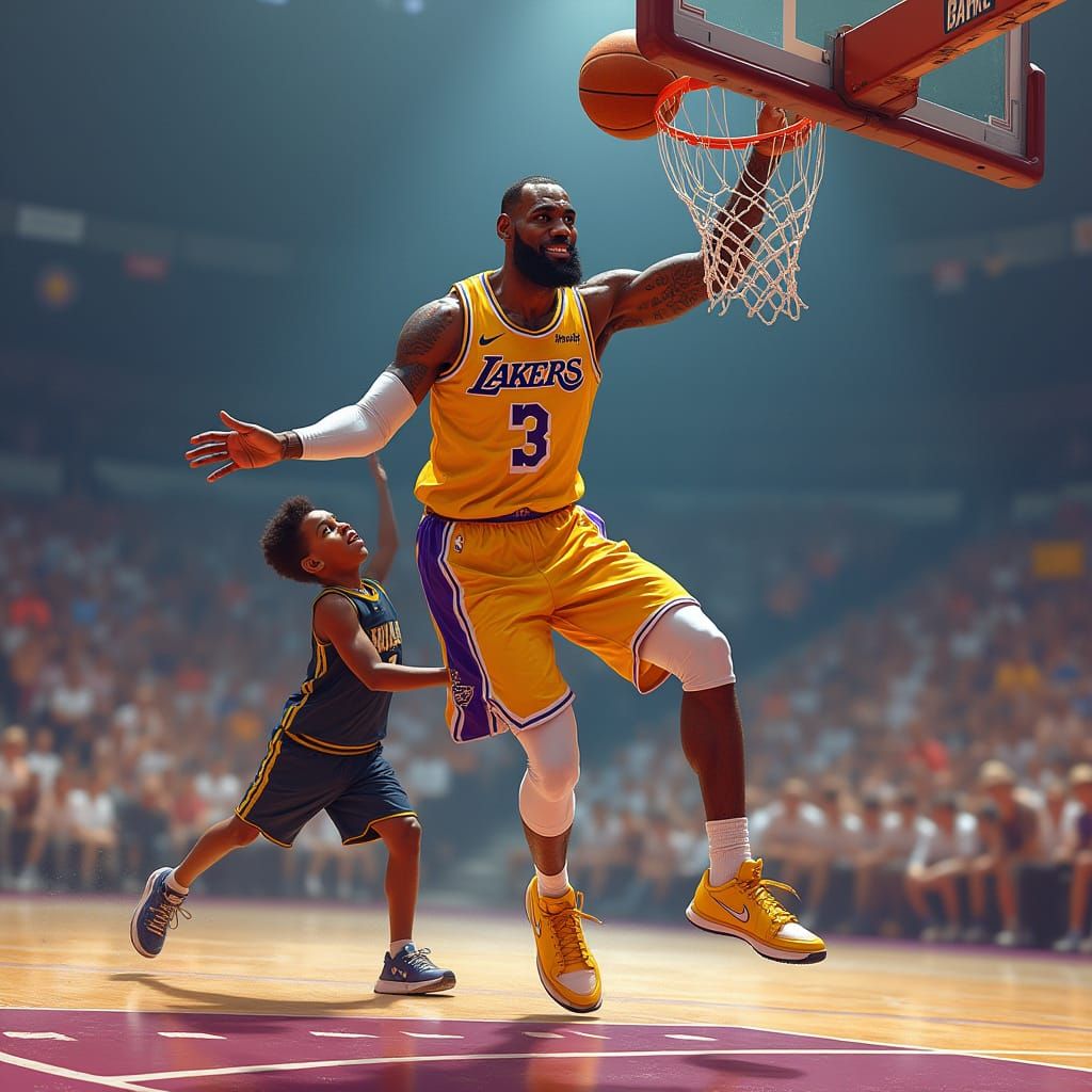 LeBron James Dunks in Digital Art Style
