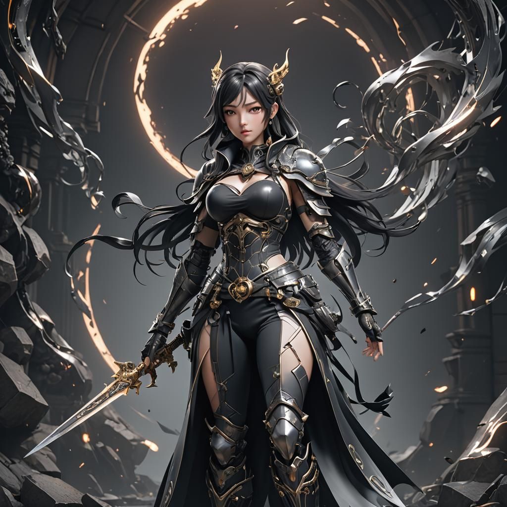 Curvy Girl in Noir Manga Style, 8K Resolution