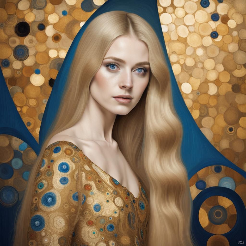 Golden Portrait in Gustav Klimt Style