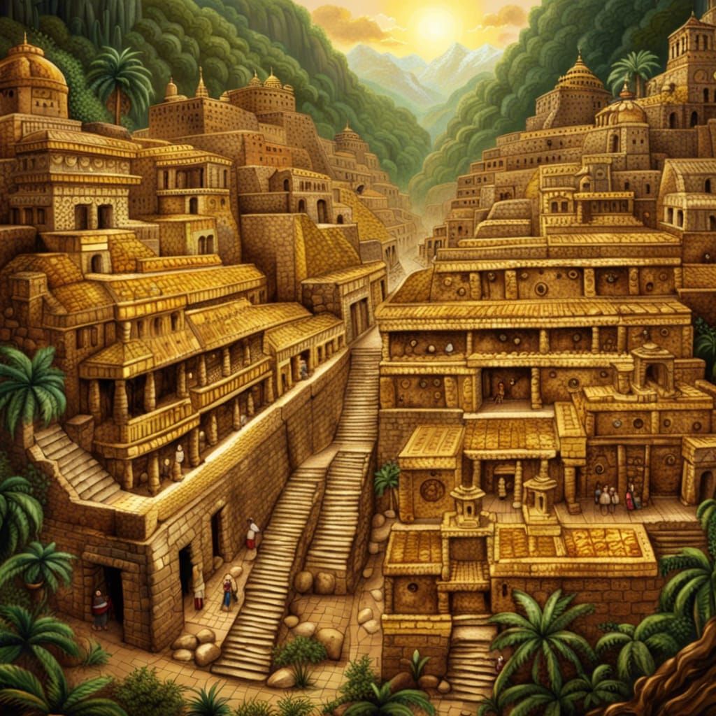 Golden Inca City with Intricate Details