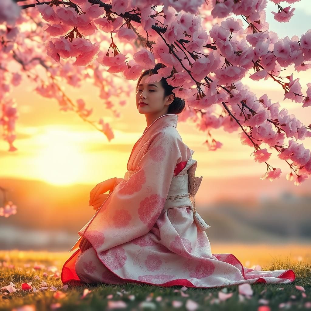 Cherry Blossom Sunset: Japanese Impressionism in Watercolor