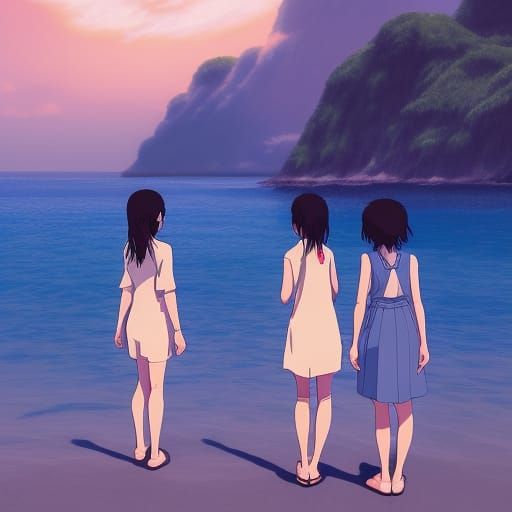 Anime Beach Scene Inspired by Studio Ghibli